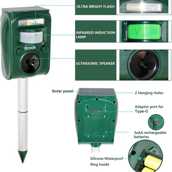 Ultrasonic Solar Power pest Repeller, Waterproof Motion Detection - New In Box - Picture 1 of 2
